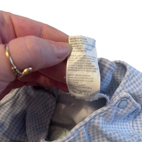 Vintage gingham blue with checkered shortfalls romper 24 months Dino dinosaur - Picture 8 of 10